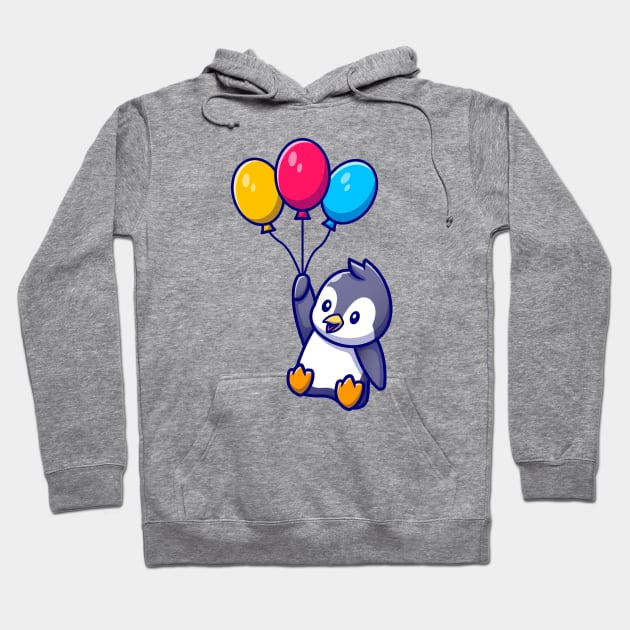 Cute Penguin Flying With Balloons Hoodie by Catalyst Labs